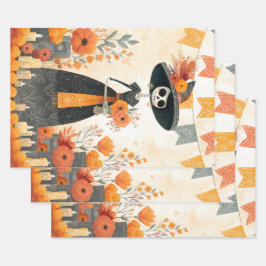 Skeleton Lady La Catrina Day of the Dead  ラッピングペーパーシート