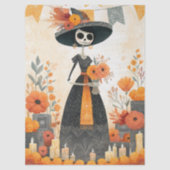 Skeleton Lady La Catrina Day of the Dead Decoupage 薄葉紙 (正面)