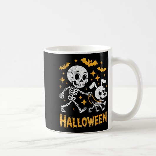 Skeleton Leads Dog Funny Skull Pet For Halloween C コーヒーマグカップ (右)