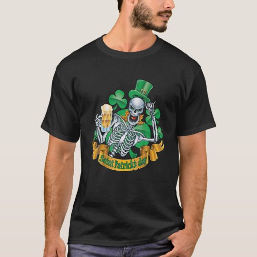 Skeleton Leprechaun With Shamrock Beer For St Patr Tシャツ (正面)