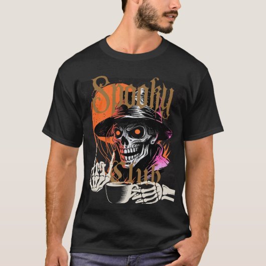 Skeleton Man Enjoying Coffee Tシャツ (正面)