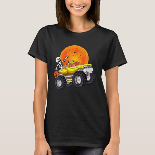 Skeleton Monster Truck Moon Candy Toddler Boys Hal Tシャツ (正面)