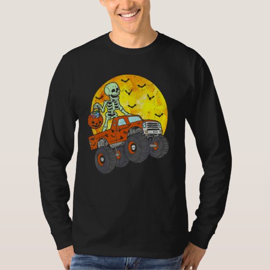 Skeleton Monster Truck Moon Candy Toddler Boys Hal Tシャツ (正面)