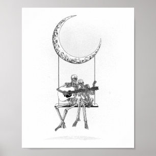 Skeleton Moon Band Tees - Rock And Roll Concert Gr ポスター