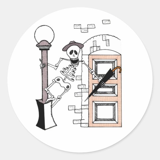 Skeleton Movie Star有名人歌と傘 ラウンドシール (正面)