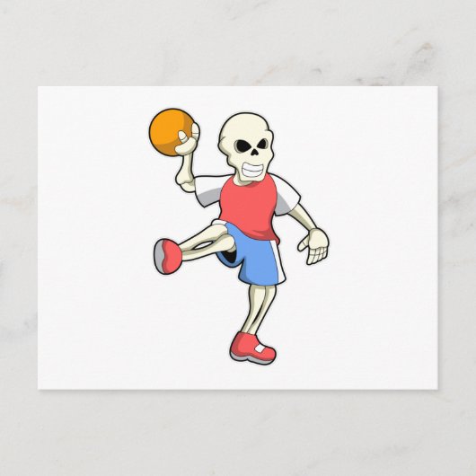 Skeleton neben Handballspieler mit Handball ポストカード (正面)