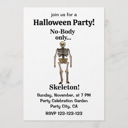 Skeleton No-Body Funny Halloween Party 招待状 (正面)