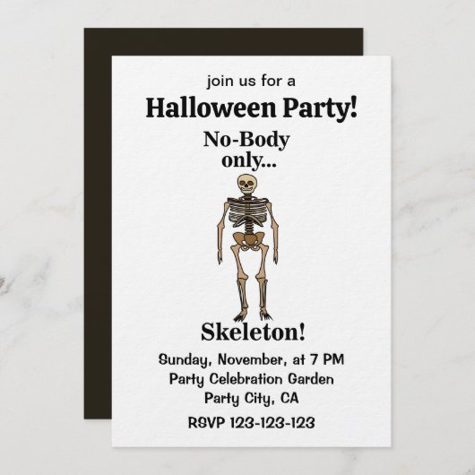 Skeleton No-Body Funny Halloween Party 招待状 (正面/裏面)