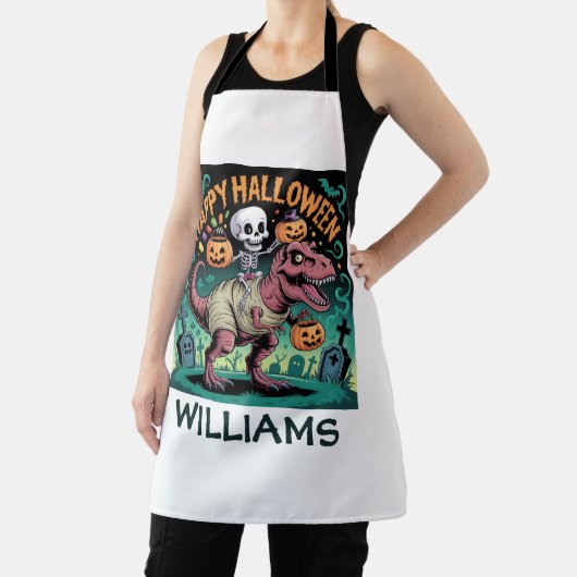 Skeleton on Mummy T-Rex – Spooky Dino Rider エプロン (インサイチュ)