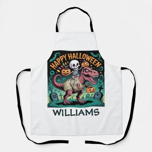 Skeleton on Mummy T-Rex – Spooky Dino Rider エプロン (正面)