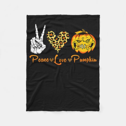 Skeleton Peace Leopard Love Scary Pumpkin Hallowee フリースブランケット (正面)