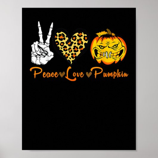 Skeleton Peace Leopard Love Scary Pumpkin Hallowee ポスター (正面)