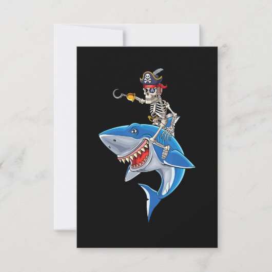  skeleton pirate riding shark かわいい少年たち ハロウィン 招待状 (正面)