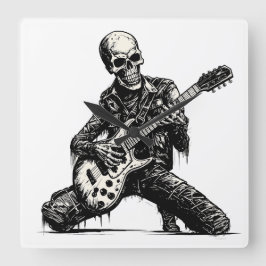  skeleton playing an electric guitar スクエア壁時計