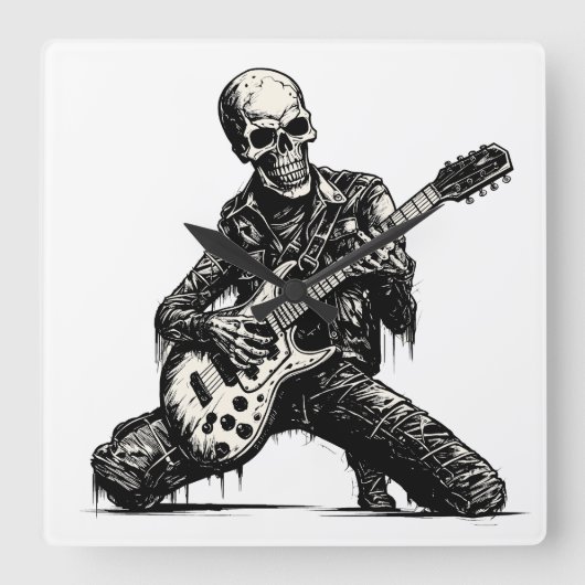  skeleton playing an electric guitar スクエア壁時計 (正面)