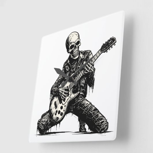 skeleton playing an electric guitar スクエア壁時計 (傾斜)