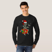 Skeleton Playing Game Christmas Pajaman For Men Bo Tシャツ (正面フル)