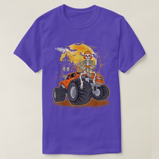 Skeleton Playing Game Funny Monster Truck Hallowee Tシャツ (デザイン正面)