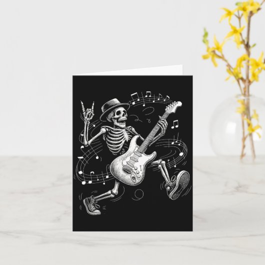Skeleton Playing Guitar Music For Men Women Rock B カード (黄色い花)
