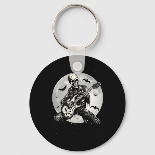 Skeleton Playing Guitar Punk Rock Music Halloween  キーホルダー (正面)