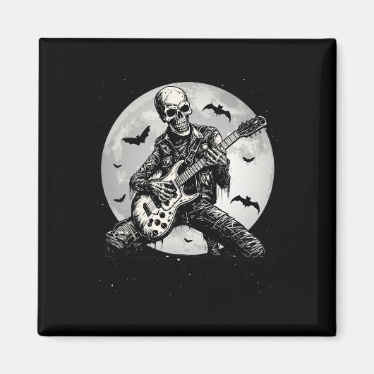 Skeleton Playing Guitar Punk Rock Music Halloween  マグネット (正面)