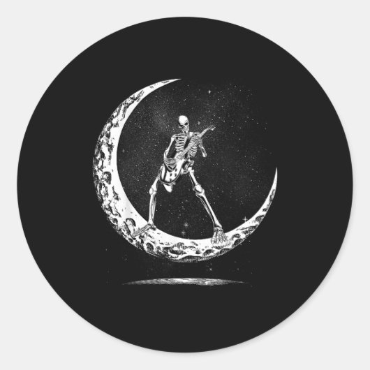 Skeleton Playing Guitar Rock And Roll Band For Men ラウンドシール (正面)