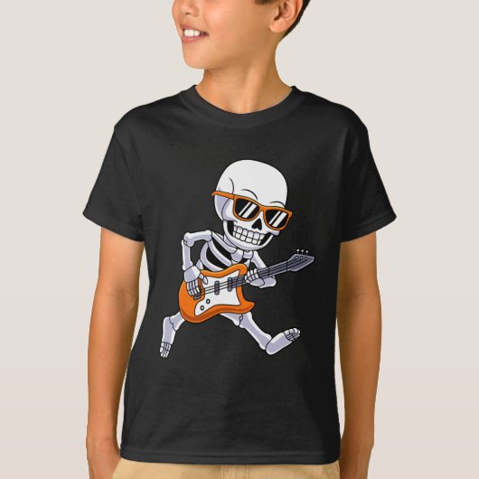 Skeleton Playing Guitar Rock And Roll Boys Kids  Tシャツ (正面)