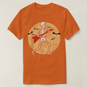 Skeleton Playing Guitar Rock Moon Halloween Music Tシャツ (デザイン正面)