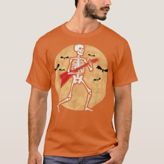Skeleton Playing Guitar Rock Moon Halloween Music  Tシャツ