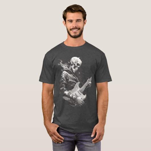 Skeleton playing guitar Rock Shredding Guitar 4 Tシャツ (正面フル)