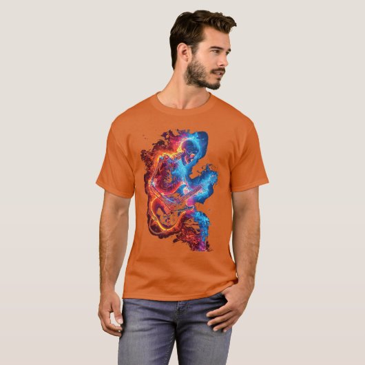 Skeleton playing guitar Rock Shredding Guitar Tシャツ (正面フル)