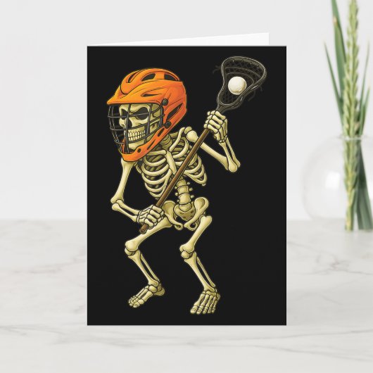 Skeleton Playing Lacrosse Funny Lacrosse Players H カード (正面)