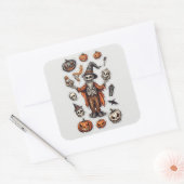 Skeleton & Pumpkin Stickers – Spooky Halloween Dec スクエアシール (封筒)