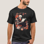 Skeleton Reading Book Lover Floral Flowers Bookish Tシャツ (正面)