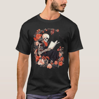 Skeleton Reading Book Lover Floral Flowers Bookish Tシャツ