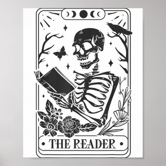 Skeleton Reading Book Lover Funny The Reader Tarot ポスター (正面)