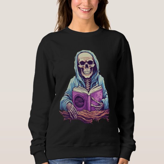 Skeleton Reading Book  Pastel Goth Bookish Librari スウェットシャツ (正面)
