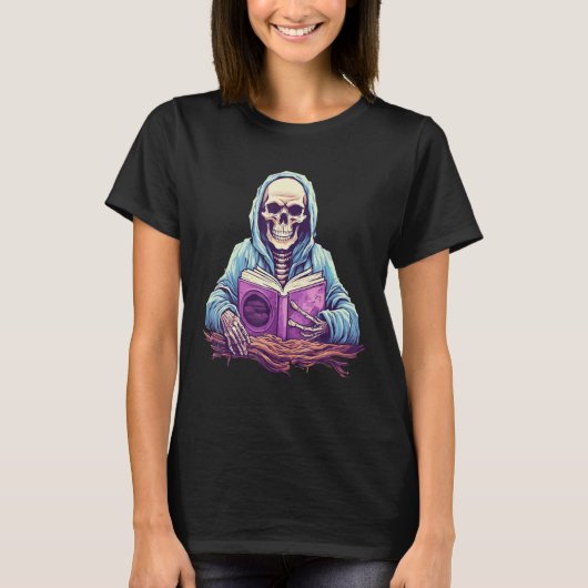 Skeleton Reading Book  Pastel Goth Bookish Librari Tシャツ (正面)