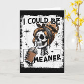 Skeleton Retro I Could Be Meaner Skull Halloween  カード (黄色い花)