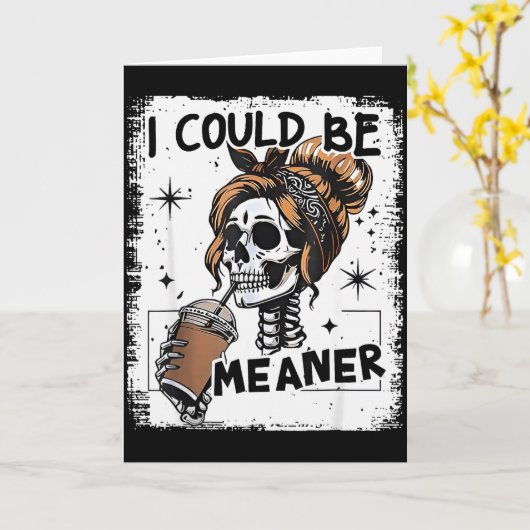 Skeleton Retro I Could Be Meaner Skull Halloween  カード (黄色い花)