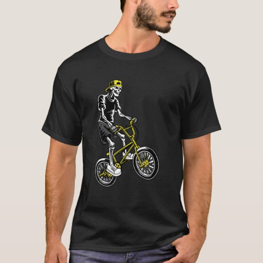 Skeleton Rider Biking Bicycle BMX Stunt Dirt Bike Tシャツ (正面)