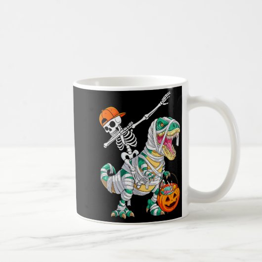 Skeleton Riding Dancing Dab Dinosaur T Rex Hallowe コーヒーマグカップ (右)