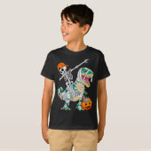 Skeleton Riding Dancing Dab Dinosaur T Rex Hallowe Tシャツ (正面フル)