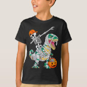 Skeleton Riding Dancing Dab Dinosaur T Rex Hallowe Tシャツ (正面)