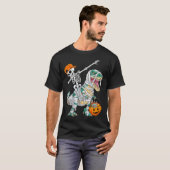 Skeleton Riding Dancing Dab Dinosaur T Rex Hallowe Tシャツ (正面フル)