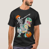 Skeleton Riding Dancing Dab Dinosaur T Rex Hallowe Tシャツ (正面)