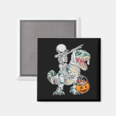 Skeleton Riding Dancing Dab Dinosaur Trex Hallowee マグネット (正面/裏面)