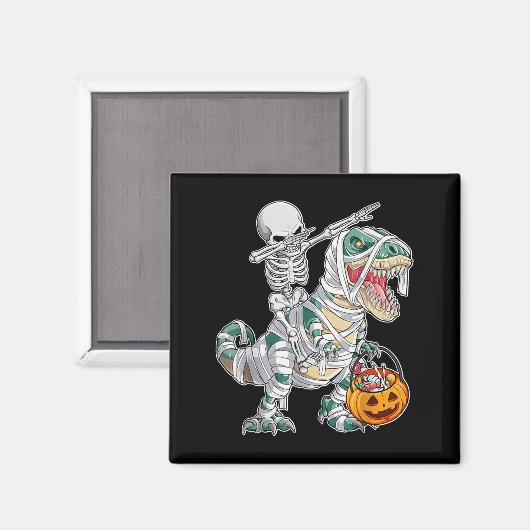 Skeleton Riding Dancing Dab Dinosaur Trex Hallowee マグネット (正面/裏面)
