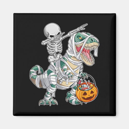 Skeleton Riding Dancing Dab Dinosaur Trex Hallowee マグネット (正面)