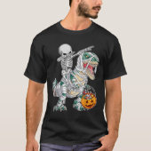 Skeleton Riding Dancing Dab Dinosaur Trex Hallowee Tシャツ (正面)